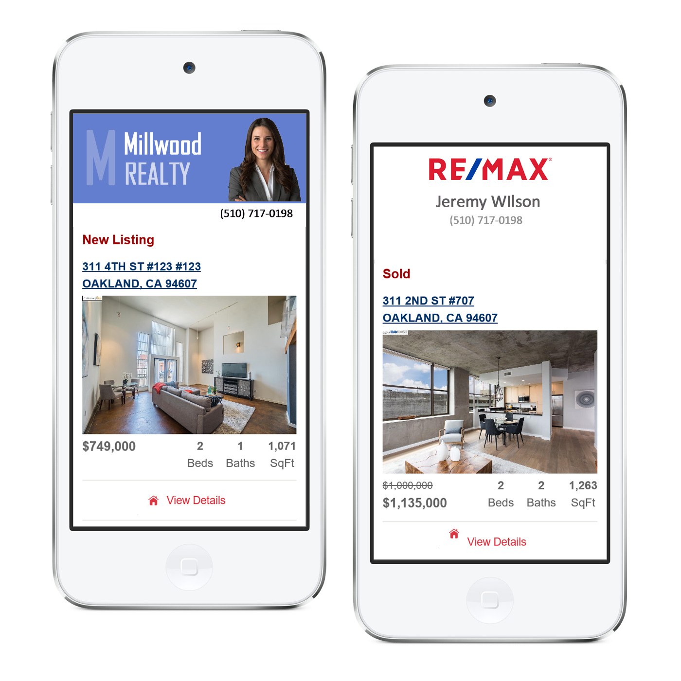 sample realty listings on a smartphone