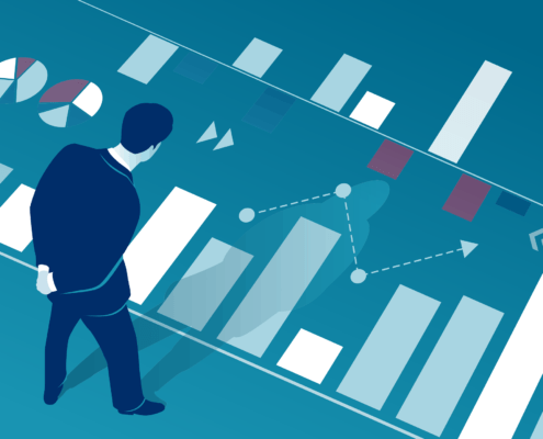 graphic of a man looking at a graph