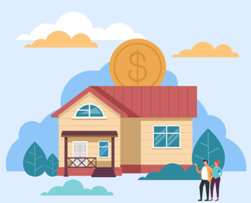 graphic of two people buying a home