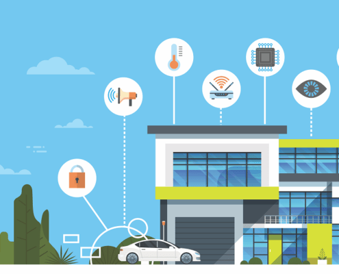 graphic of a smartphone controlling a smart home