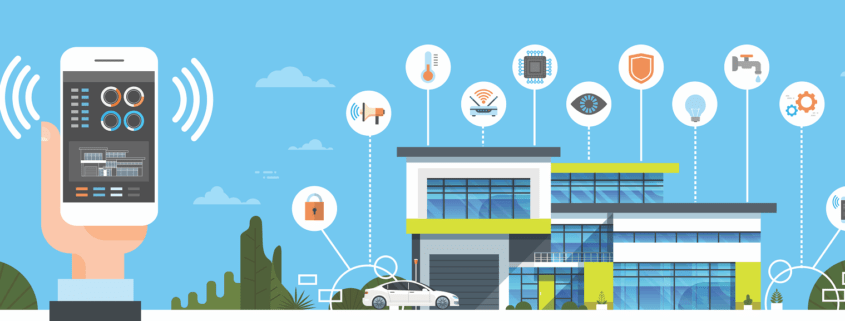 graphic of a smartphone controlling a smart home