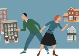 graphic of a man and woman looking at real estate