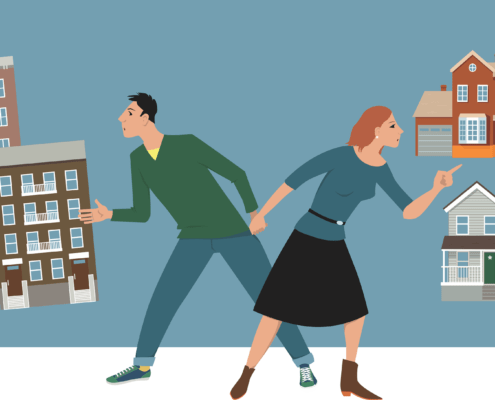 graphic of a man and woman looking at real estate