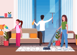 graphic of a family cleaning
