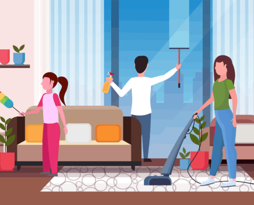 graphic of a family cleaning