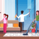 graphic of a family cleaning