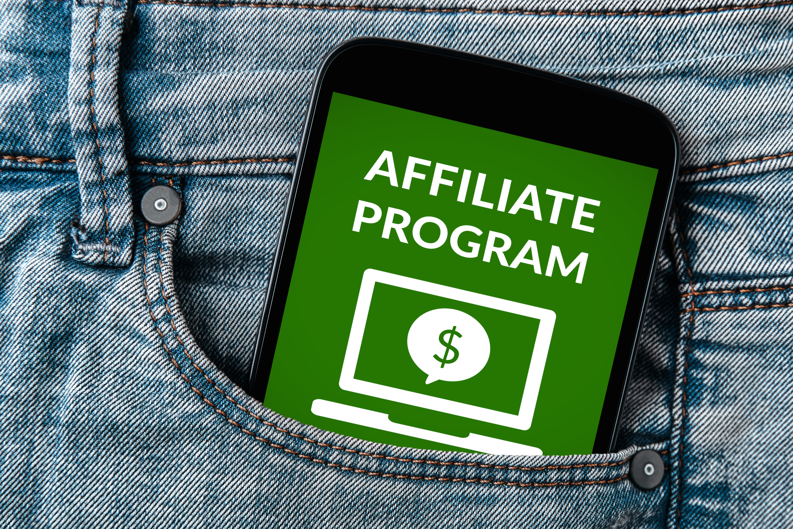 graphic of the affiliate program on a smartphone in a pocket