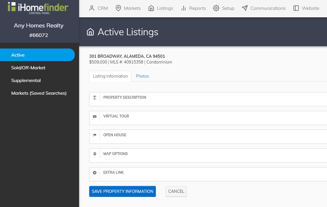modify a listing in the IDX Control Panel