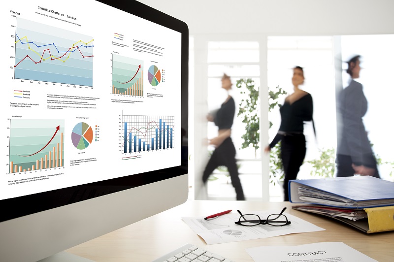 computer displaying graphs and charts