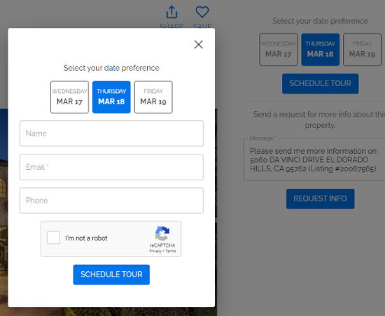 schedule tour lead capture option