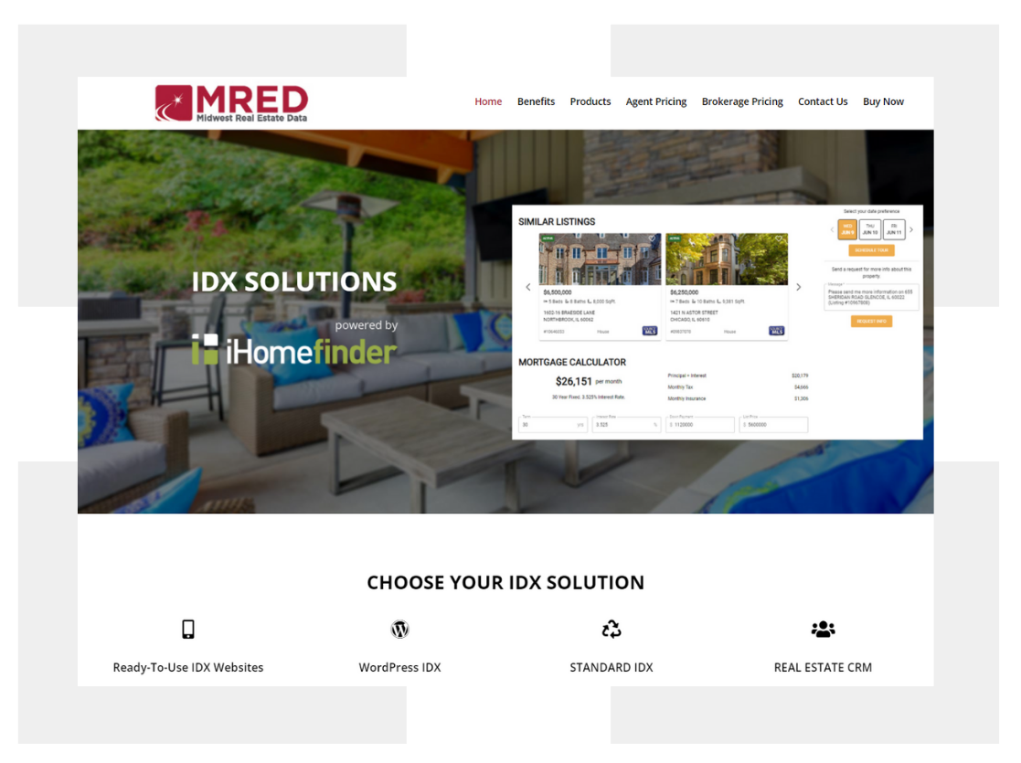 MRED IDX products screenshot