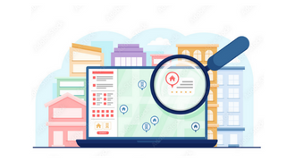 graphic of a laptop open to a page with a map showing businesses