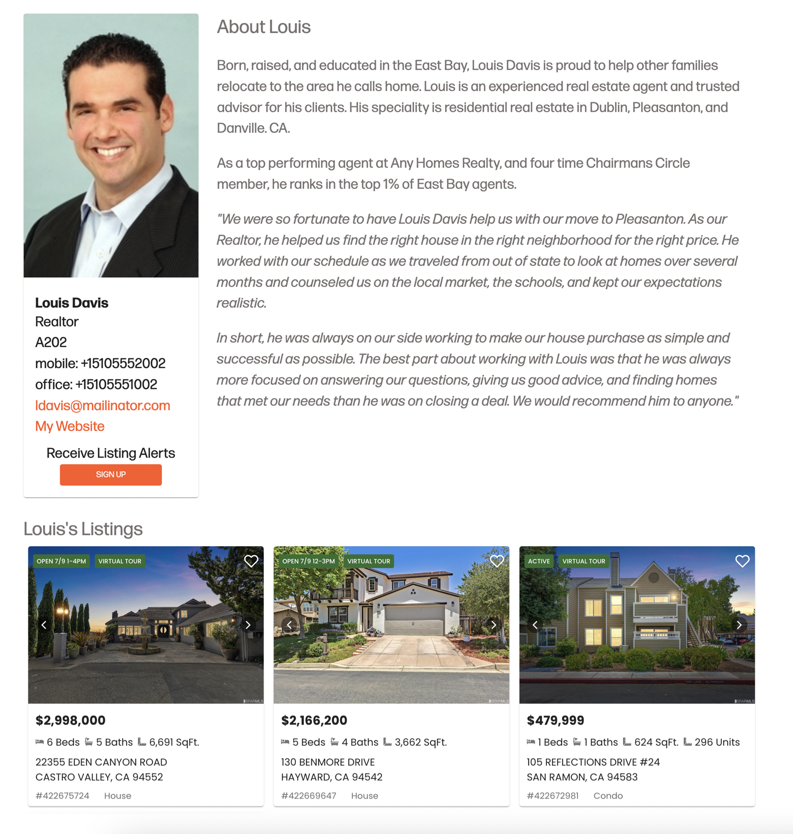 agent bio page example