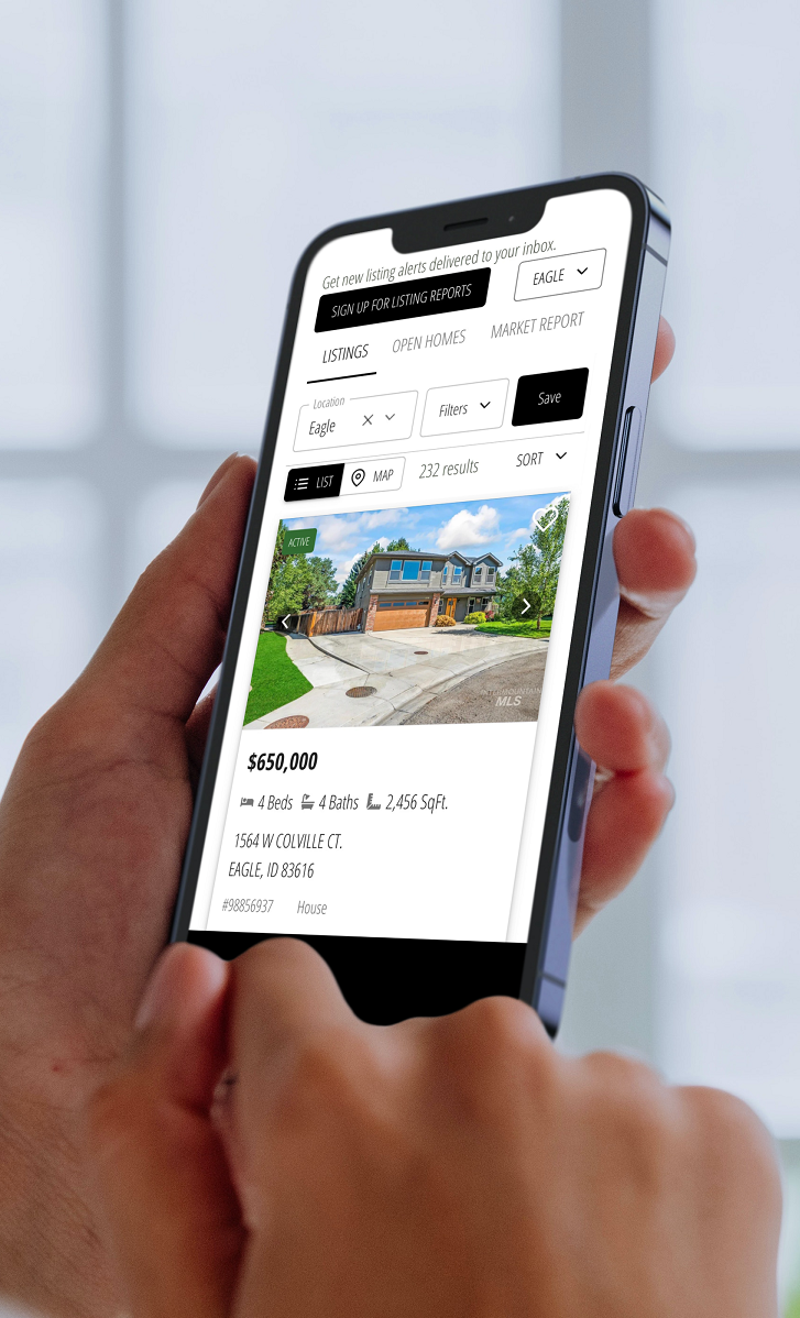 Real estate website on mobile phone