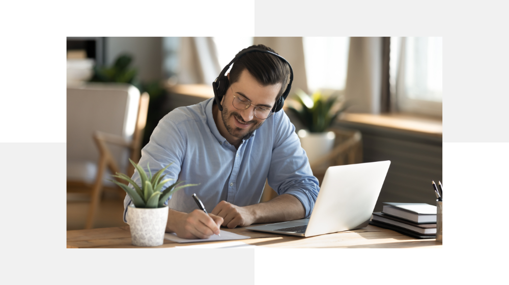 Real estate agent studying at desk