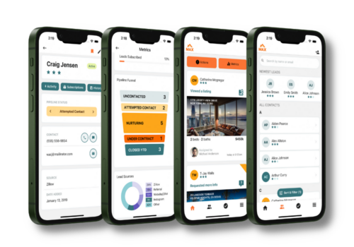 Collection of screenshots showing Max For Real Estate mobile app